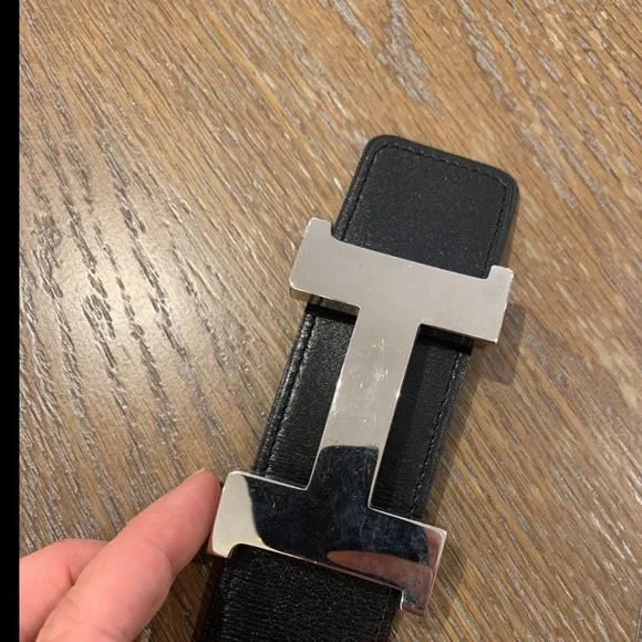 Hermes Black Belt with Silver Buckle